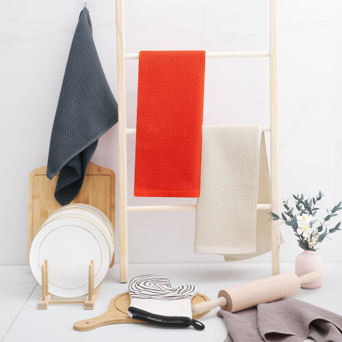 Set di 8 strofinacci da cucina in cotone a nido d'ape. 2