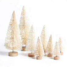Artificial Mini Christmas Trees with Wood Base 8PCS