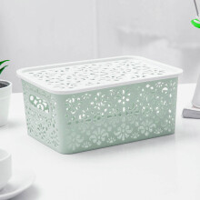 Cesta de almacenamiento de plástico apilable wileqep con tapa, color morado.
