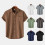 (Black, L) Men's Linen Summer Short Sleeve Button Shirt Solid Lapel Casual Top 2