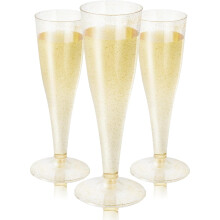 Plastic champagneglazen met gouden glitter, 100 stuks, 125 ml