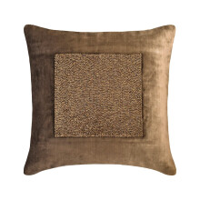 Sierkussenhoes van fluweel met kralen, 12x12 inch, Esquire, bruin.