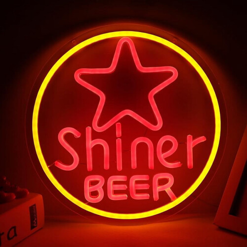 Letreiro de neon da cerveja Shiner em LED para decoração de parede, 31 x 31 cm (12,2 x 12,2 polegadas)