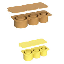 Molde cilíndrico de silicona para cubitos de hielo con tapa, color marrón y amarillo.