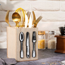 Organizador de utensilios de madera para tenedores, cucharas y cuchillos.