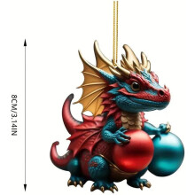 Santa Claus Ornament with Blue Dragon Design Acrylic
