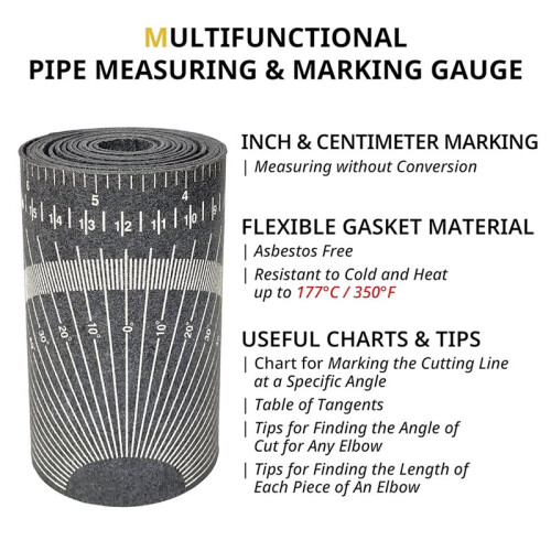 Pipe Wrap Around, 3.9" X 6' Multifunctional Pipe Measuring Tool, Flex Angle Measuring and Marking Gauge, White 2