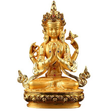 Estatua de Buda Tibetano Guanyin de Cuatro Brazos, de Aleación de Metal Chapado en Oro, de Proveedores Budistas.