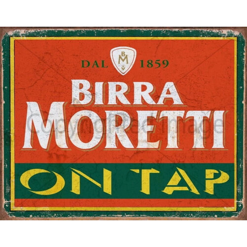 Placa de metal com o nome da cerveja Birra Moretti Lager, 20x30 cm (8x12 polegadas).