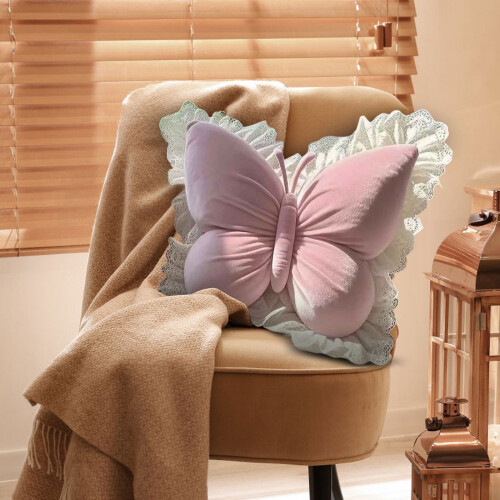 Almofada decorativa com borboleta branca e acabamento em renda, 50 x 40 cm (19,6 x 15,7 polegadas). 2