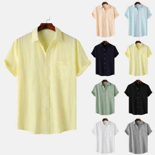 (Light Blue, L) Summer Men's Solid Short Sleeve Commuter Shirt Casual Outing 1