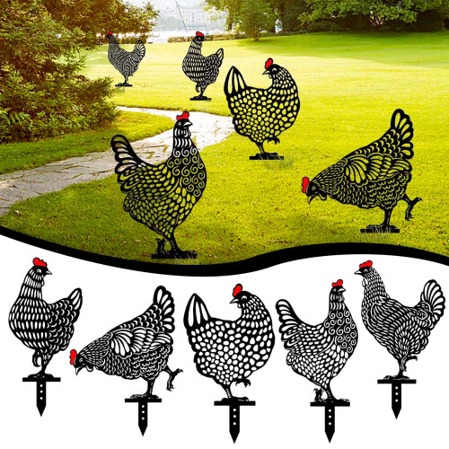 Metal chicken silhouette garden stake25cm 2