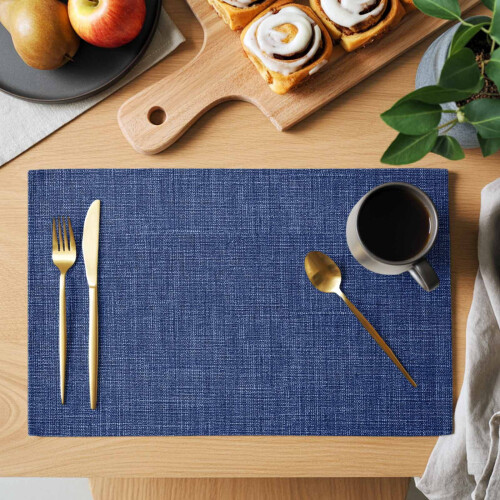 Tovagliette in lino blu navy, stile rustico, 12 pezzi 1