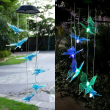 Carillon éolien solaire LED papillon bleu pour jardin