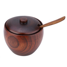 Pot à épices en bois avec couvercle et cuillère (1 pièce)