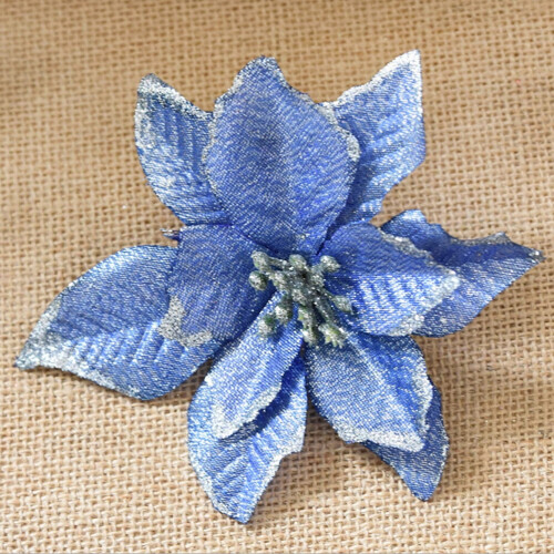 Glitter Artificial Wedding Christmas Flowers Blue 10pcs 2