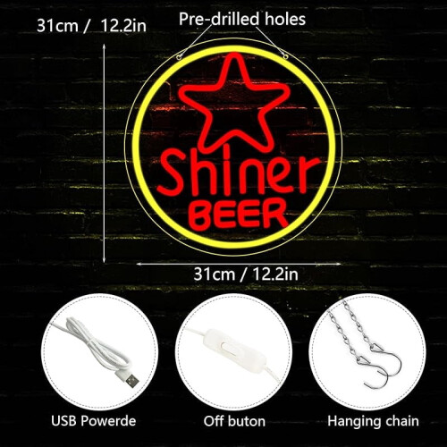 Letreiro de neon da cerveja Shiner em LED para decoração de parede, 31 x 31 cm (12,2 x 12,2 polegadas) 2