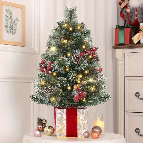 Mini Christmas Tree with Lights 2ft Tabletop Gift Box Base 2