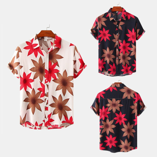 (C61, XL) Men's Floral Short Sleeve Button-Down Shirt 2