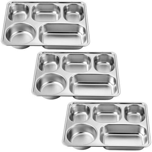 Stainless Steel Divided Cafeteria Tray 3 pcs 2