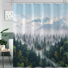 Green Misty Forest Shower Curtain Waterproof 72x72 Inch