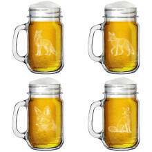 Fox Collection Mason Jar Glasbecher mit Henkel, 16oz Set