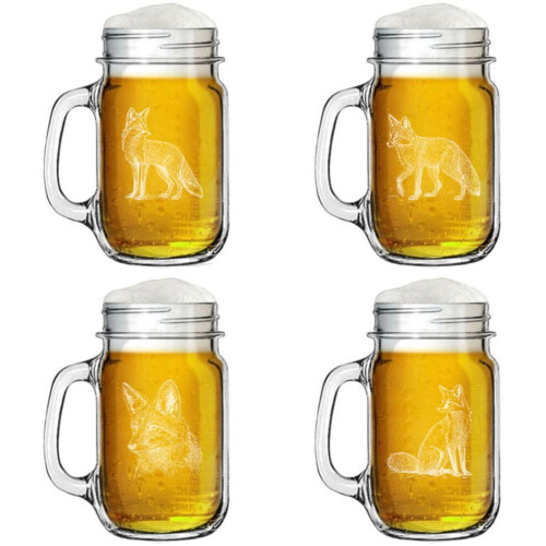 Fox Collection Mason Jar Glasbecher mit Henkel, 16oz Set