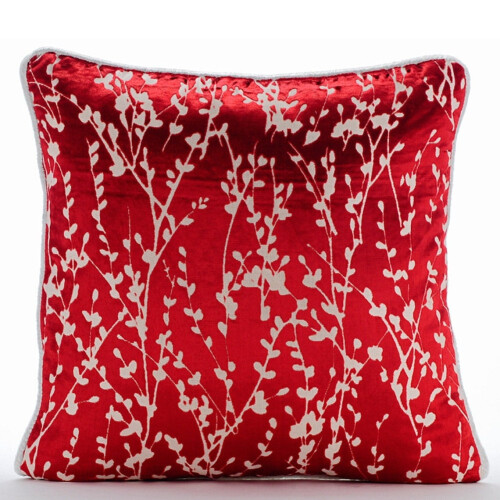 Cayennerode fluwelen kussenslopen met burnout-effect, 12x12 inch