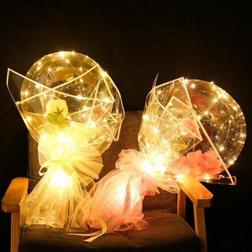 Μπαλόνι LED με ραβδί και τριαντάφυλλο Bobo Balloon 12 τεμάχια 2