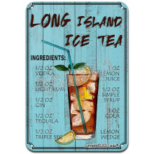 Long Island Ice Tea Ingredienser Blikskilt Vintage Vægdekoration