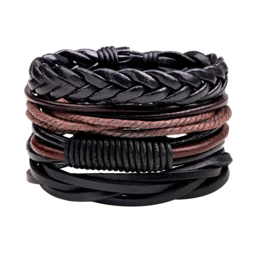 Conjunto de 5 pulseiras masculinas de couro trançado 1