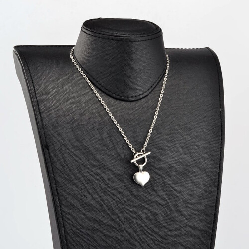 Colar com pingente de coração em aço inoxidável 304, 43,4 cm (17,1 polegadas) 2