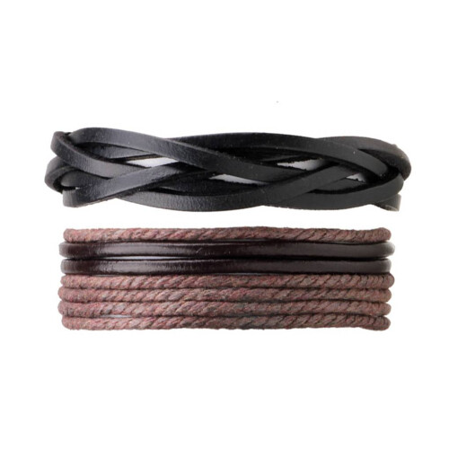 Conjunto de 5 pulseiras masculinas de couro trançado 2