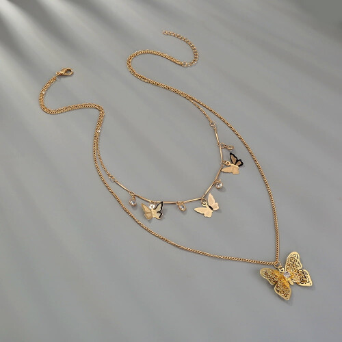Colar feminino de metal com várias camadas, pingente de cruz e lua. 1