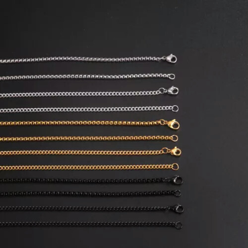 Box-Kette für Herren, Edelstahl, 60 cm, Schwarz 2