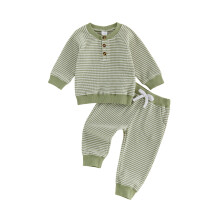 (6-12 Months, Green) Toddler Baby Boys Fall Outfit Fashion Casual Long Sleeve Striped Pullover with Pants 2Pcs Set