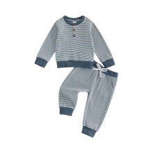 (2-3 Years, Blue) Toddler Baby Boys Fall Outfit Fashion Casual Long Sleeve Striped Pullover with Pants 2Pcs Set
