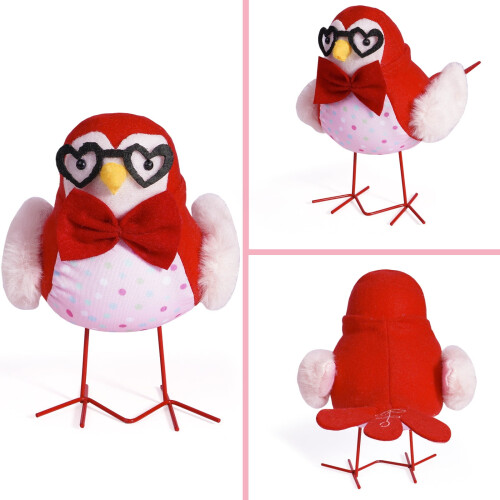 Valentinstag-Vogel-Ornament, rot-rosa Plüschherz, 3D 2