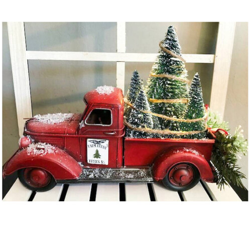 Centre de table de Noël vintage avec camion de ferme rouge 1