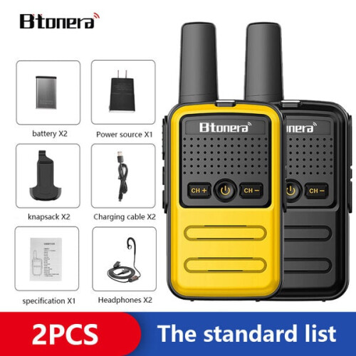 (EUROμαύρα-κίτρινα ακουστικά) 2 τεμάχια Mini Walkiee Talkie PMR 446 για μεταφορά