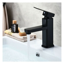 Mitigeur de lavabo carré, monotrou, noir (avec flexible)