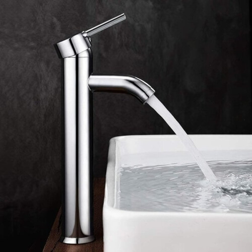 Robinet de salle de bain, bec haut, chromé