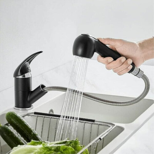 Robinet de cuisine noir, double jet, 1 jet
