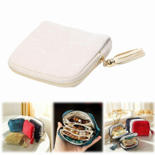 Xtorkit Velvet Jewelry Zipper Pouch with Tassel – Organizer for Earrings, Necklaces, Rings, Bracelets, Brooches – Travel Gift for Women (White)