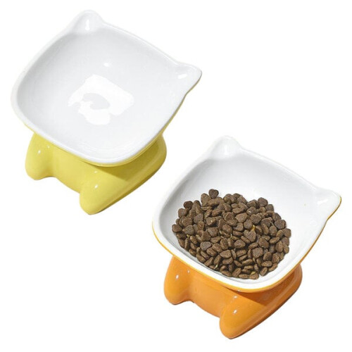 Ciotole per gatti, 2 pezzi, giallo e arancione, 2 pezzi.