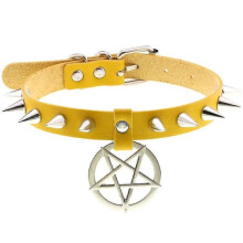 Dames leren halsband van zinklegering PHRL13987