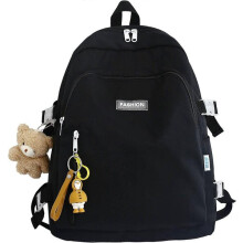Mädchen-Schulrucksack mit großem Fassungsvermögen und niedlichem Anhänger, schwarz
