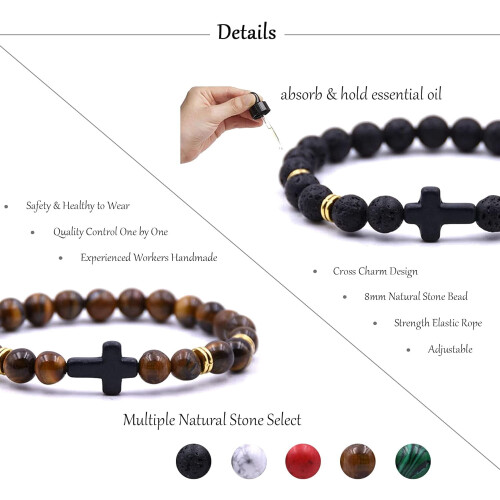 Bracciale elastico con croce di pietra lavica, 5 pezzi 1