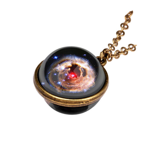 Κολιέ μενταγιόν Galaxy Νεφέλωμα Διπλής Όψης Γυάλινος Πλανήτης 1 τεμ. 1