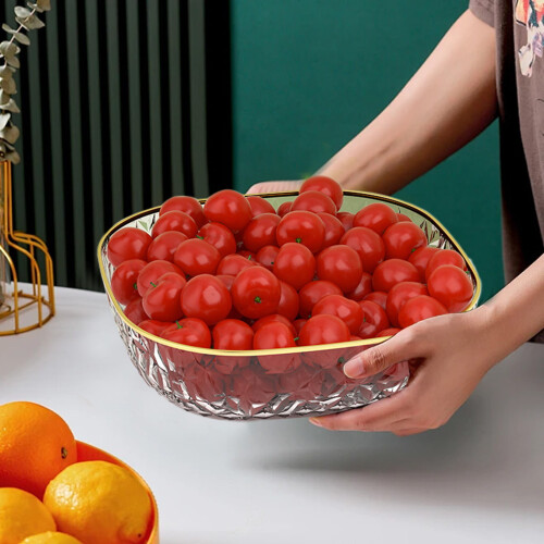Bandeja de frutas martelada com borda dourada em PET com padrão de pérolas (1 peça) 2